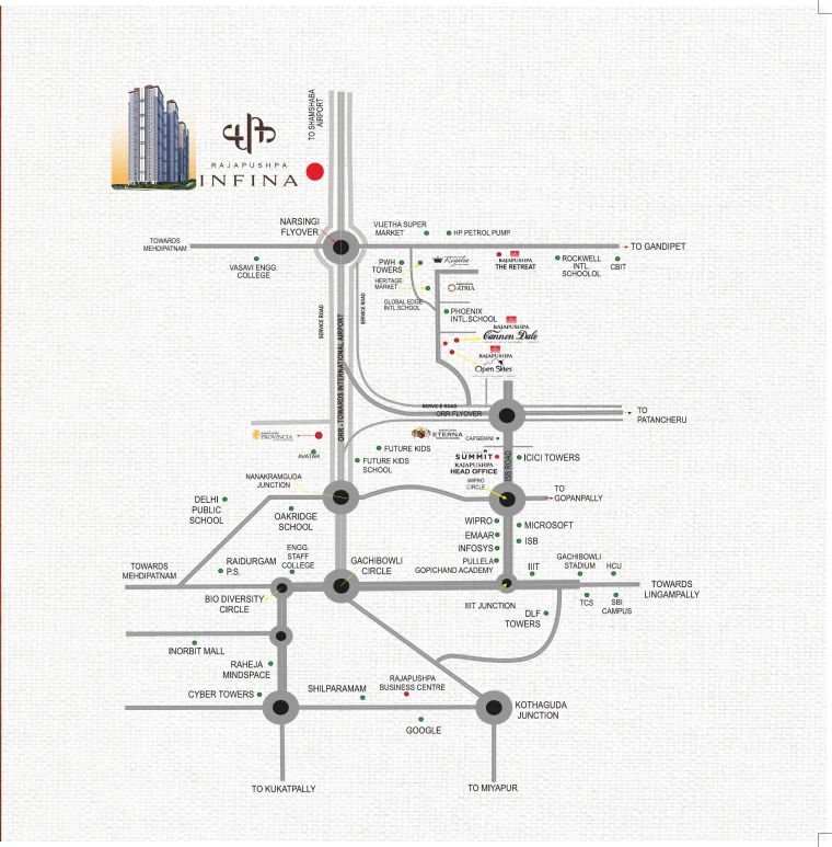 Rajapushpa Infina location map in Manchirevula, Hyderabad